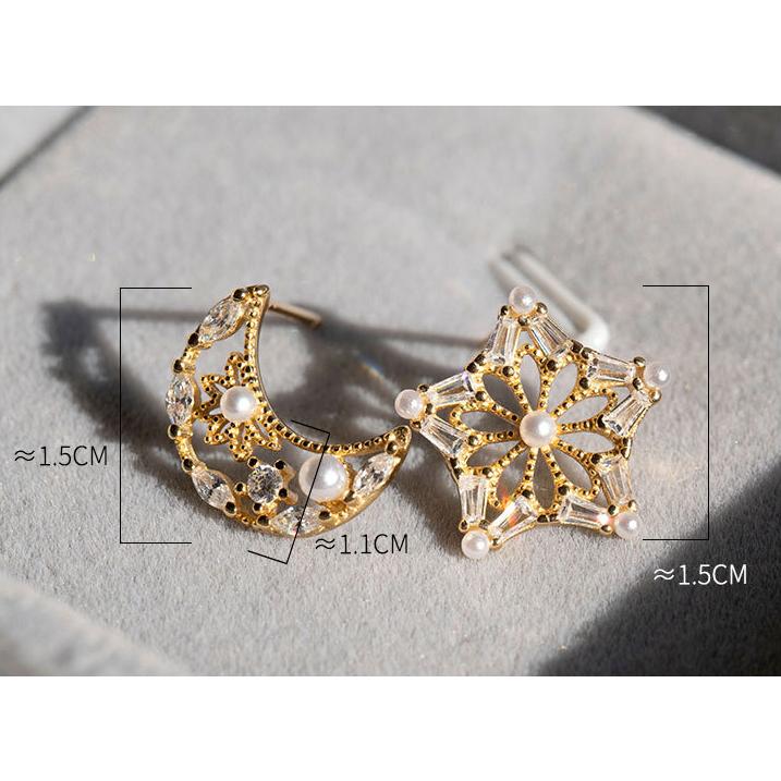 ピアス レディース 18K アレルギー対応 星 月 スター ムーン アシンメトリー パール シルバー925 ゴールド 透かし 仕事 プレゼント |  | 09