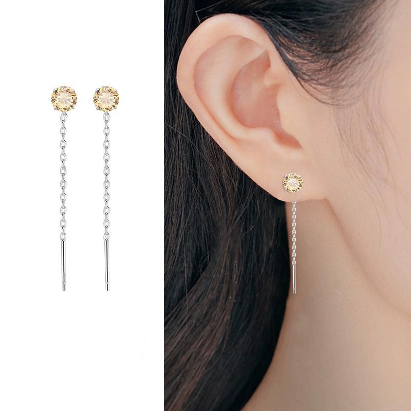 ピアス レディース 金属アレルギー対応 シルバー925 ロング チェーン 揺れる 一粒 カジュアル オシャレ 仕事 プレゼント オフィス | 