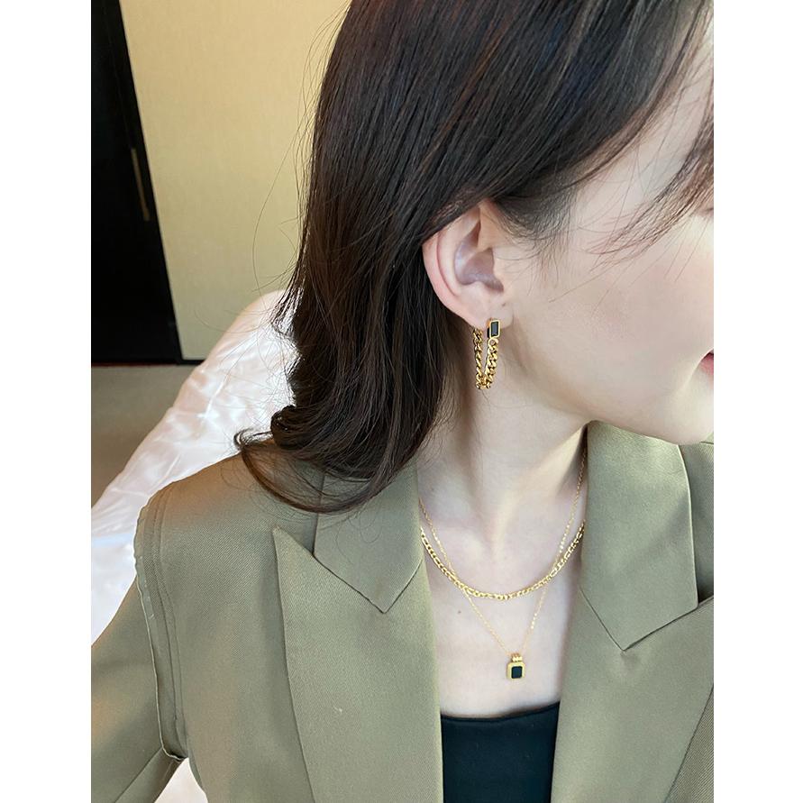 ピアス レディース 18K 金属アレルギー対応 揺れる チェーン サージカルステンレス316L ゴールド ブラック カジュアル プレゼント ギフト 仕事 オフィス |  | 03