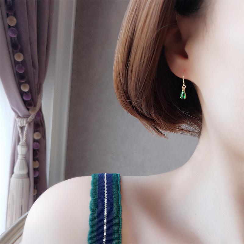 ピアス レディース 18K 金属アレルギー対応 フック シルバー925 揺れる ドロップ グリーン 緑 シンプル 仕事 プレゼント オフィス |  | 07