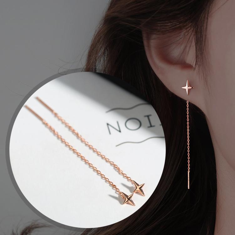 ピアス レディース 18K 金属アレルギー対応 フック チェーン 揺れる 星 スター ロング シルバー925 ピンクゴールド 仕事 プレゼント オフィス | 
