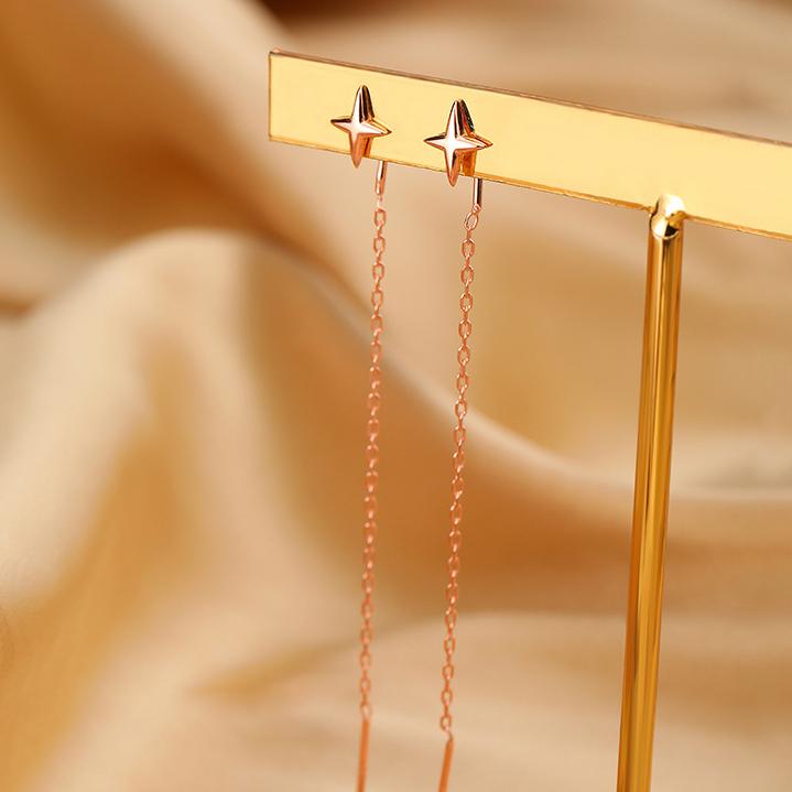 ピアス レディース 18K 金属アレルギー対応 フック チェーン 揺れる 星 スター ロング シルバー925 ピンクゴールド 仕事 プレゼント オフィス |  | 14