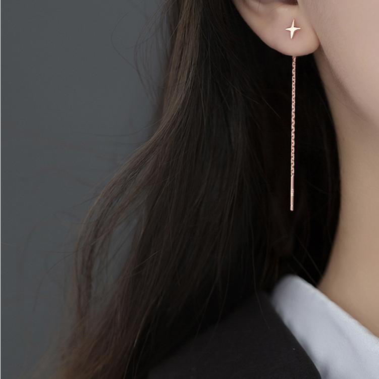 ピアス レディース 18K 金属アレルギー対応 フック チェーン 揺れる 星 スター ロング シルバー925 ピンクゴールド 仕事 プレゼント オフィス |  | 01