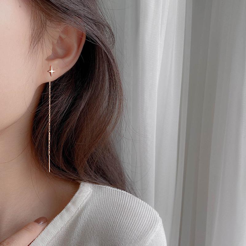 ピアス レディース 18K 金属アレルギー対応 フック チェーン 揺れる 星 スター ロング シルバー925 ピンクゴールド 仕事 プレゼント オフィス |  | 02