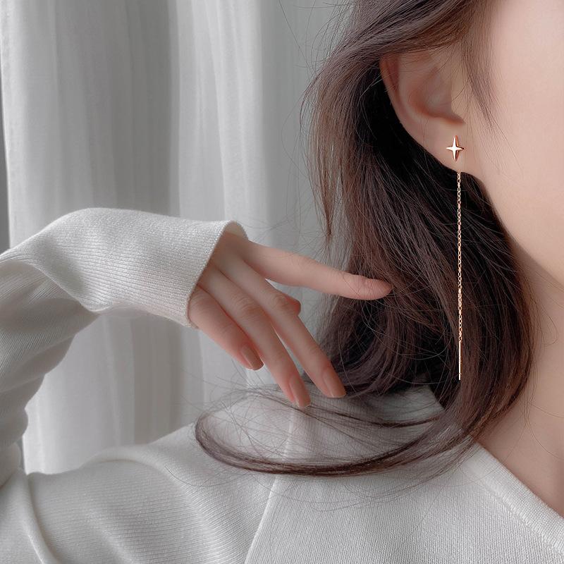 ピアス レディース 18K 金属アレルギー対応 フック チェーン 揺れる 星 スター ロング シルバー925 ピンクゴールド 仕事 プレゼント オフィス |  | 03