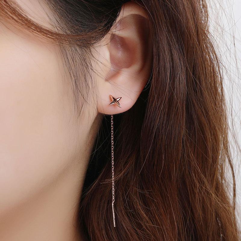 ピアス レディース 18K 金属アレルギー対応 フック チェーン 揺れる 星 スター ロング シルバー925 ピンクゴールド 仕事 プレゼント オフィス |  | 05