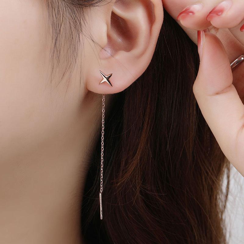 ピアス レディース 18K 金属アレルギー対応 フック チェーン 揺れる 星 スター ロング シルバー925 ピンクゴールド 仕事 プレゼント オフィス |  | 06