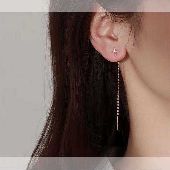 ピアス レディース 18K 金属アレルギー対応 フック チェーン 揺れる 星 スター ロング シルバー925 ピンクゴールド 仕事 プレゼント オフィス |  | 07