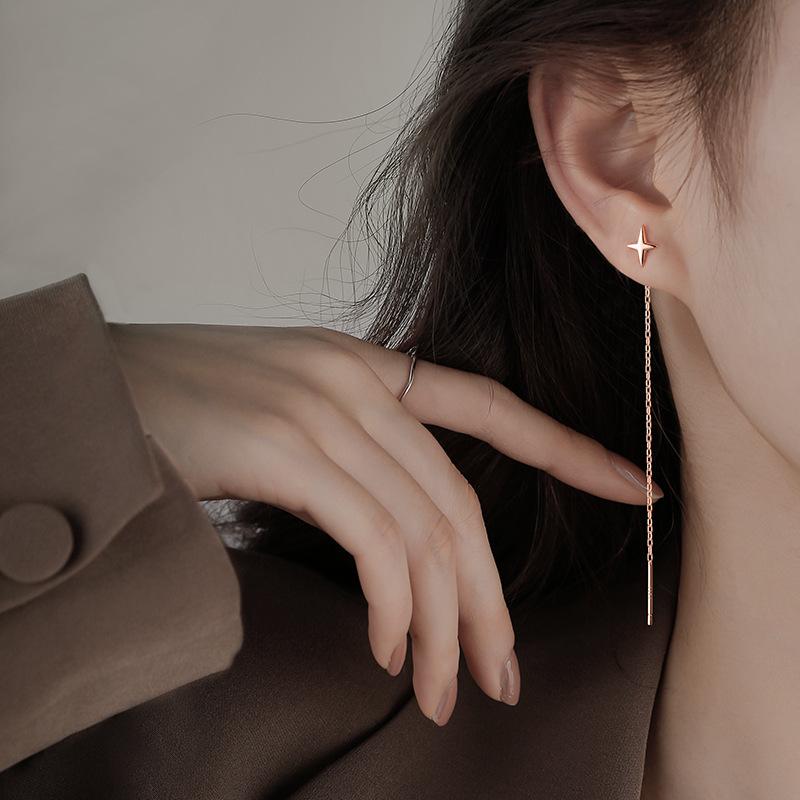 ピアス レディース 18K 金属アレルギー対応 フック チェーン 揺れる 星 スター ロング シルバー925 ピンクゴールド 仕事 プレゼント オフィス |  | 08