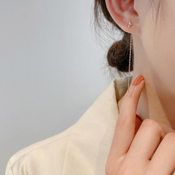 ピアス レディース 18K 金属アレルギー対応 フック チェーン 揺れる 星 スター ロング シルバー925 ピンクゴールド 仕事 プレゼント オフィス |  | 09