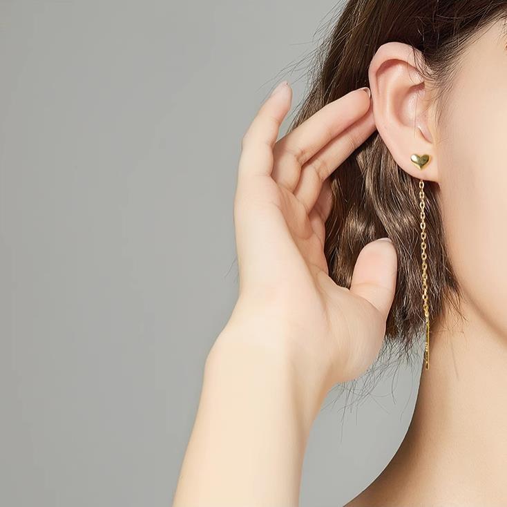 ピアス レディース 18K シルバー925 金属アレルギー対応 ハート チェーン 揺れる アメリカンピアス 仕事 プレゼント オフィス |  | 03