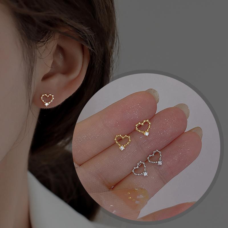 ピアス レディース 金属アレルギー対応 18K 小さめ シルバー925 ゴールド ハート 透かし シンプル 仕事 オフィス プレゼント | 