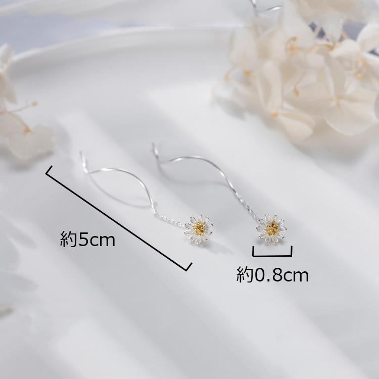 ピアス レディース 金属アレルギー対応 18K ゴールド シルバー925 フラワー 菊 チェーン 揺れる アメリカンピアス 仕事 プレゼント |  | 12