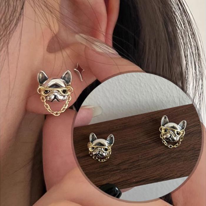 ピアス 小さめ 犬 ワンちゃん レディース メンズ ドッグ シルバー925 金属アレルギー対応 ブルドッグ かわいい チェーン 仕事 プレゼント | 