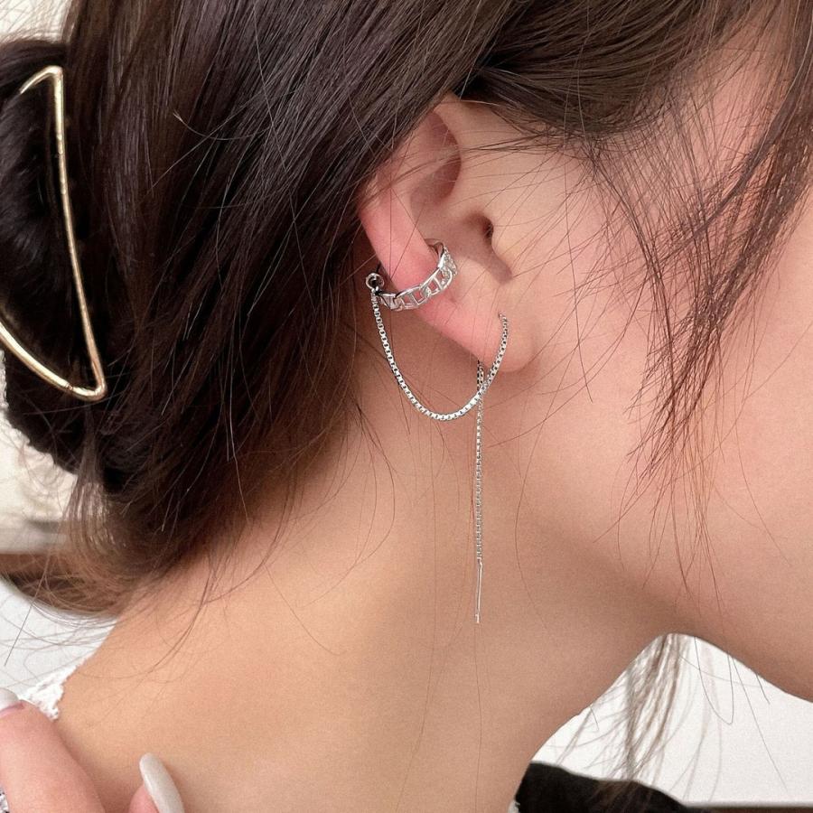 イヤーカフ アレルギー対応 レディース メンズ シルバー925 片耳 イヤリング チェーン 揺れる イヤカフ イヤーカフス プレゼント 仕事 |  | 01