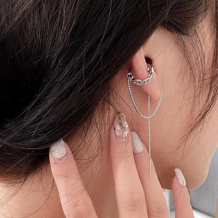 イヤーカフ アレルギー対応 レディース メンズ シルバー925 片耳 イヤリング チェーン 揺れる イヤカフ イヤーカフス プレゼント 仕事 |  | 05