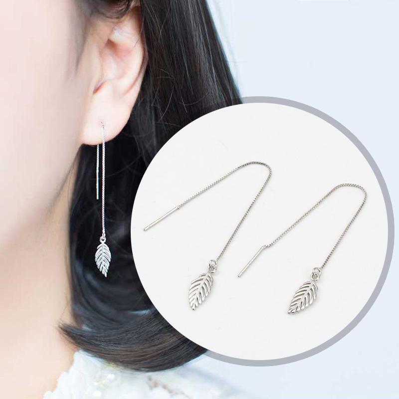 ピアス アメリカンピアス シルバー925 金属アレルギー対応 チェーン リーフ 葉 揺れる シンプル 透かし レディース 仕事 プレゼント | 