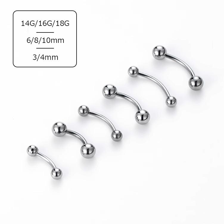 へそピアス 16G 14G 18G 両耳用 2個セット ボディピアス バナナバーベル ステンレス 金属アレルギー対応 ファーストピアス つけっぱなし | 