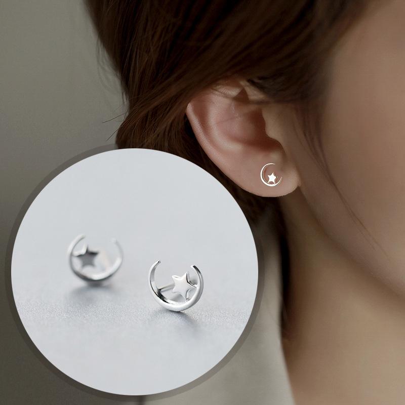 ピアス レディース 小さめ シルバー925 金属アレルギー対応 星 月 ムーン スター 透かし 仕事 オフィス プレゼント | 