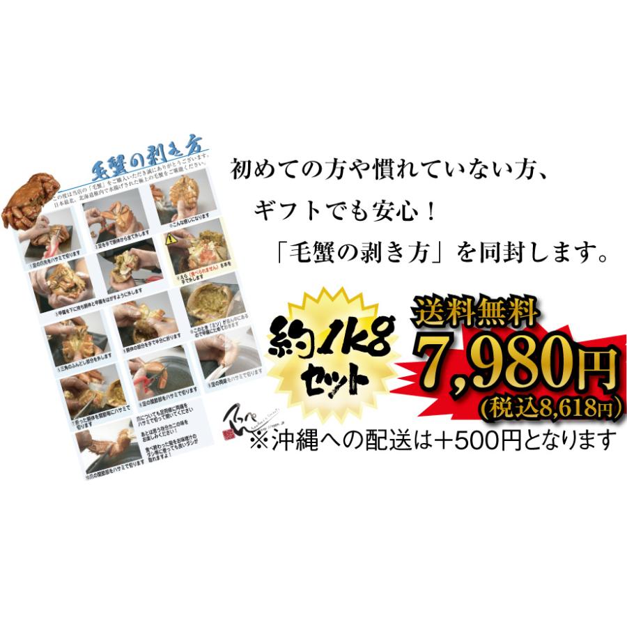 ＜ 蟹 訳あり 送料無料 ＞ 毛ガニ 毛蟹 毛がに 浜茹でボイル 1kg セット (2尾入り)( お歳暮 ギフト カニ )｜tppn｜07