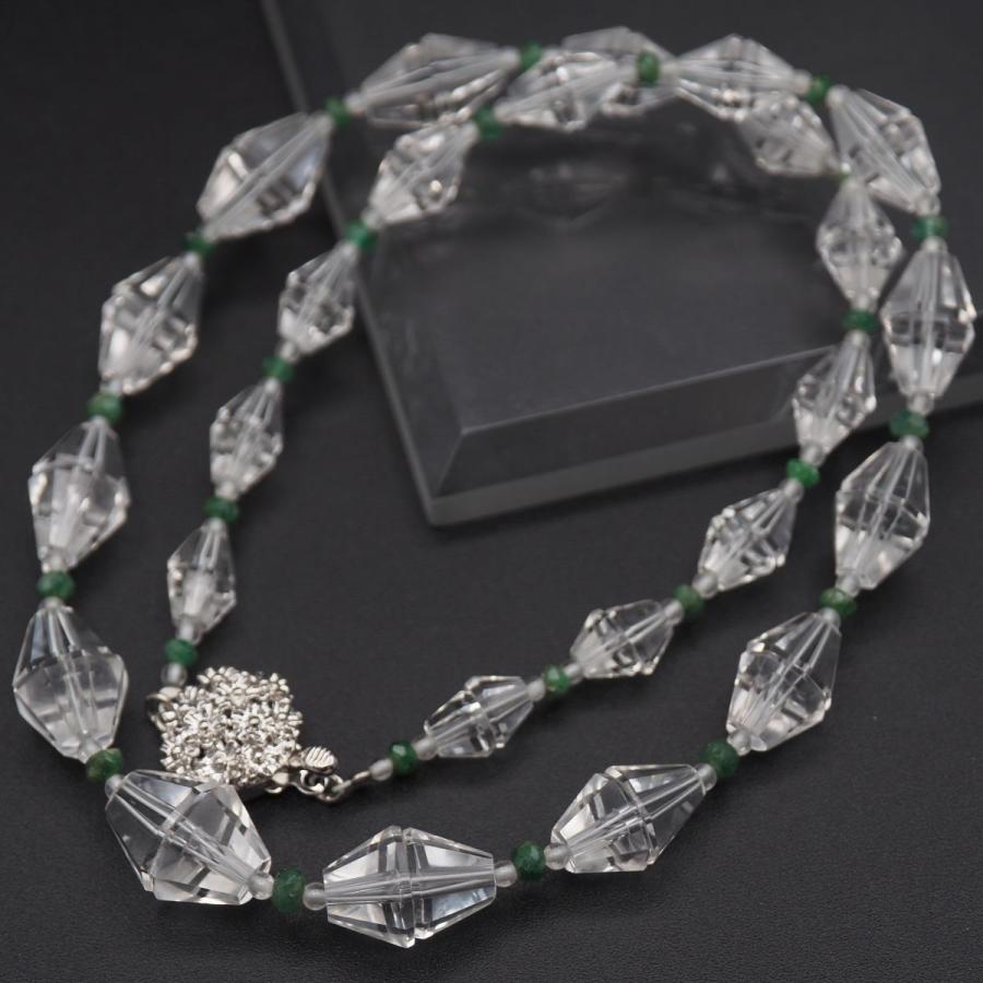 A471 水晶 グリーンストーン SILVER刻印 ネックレス デザインカット