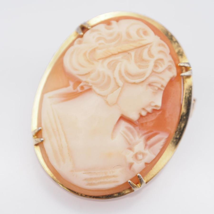 シェルカメオ ブローチ 女性の横顔デザイン