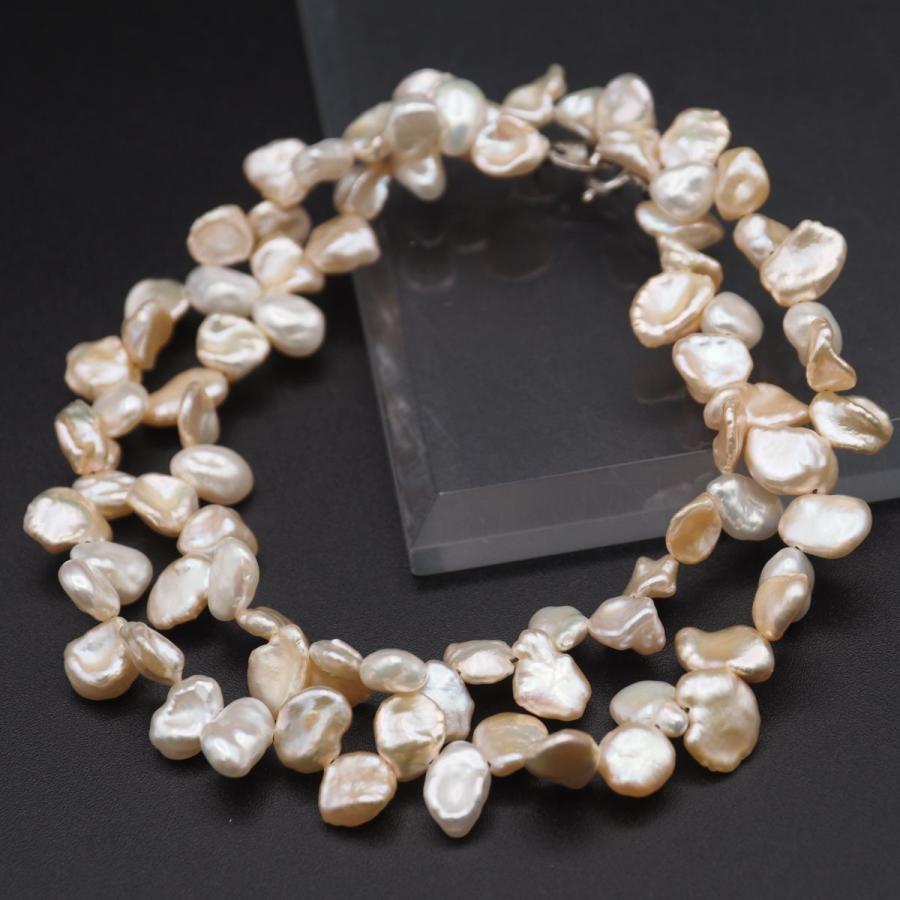 J233 バロック 花びらパール 真珠 ネックレス デザイン シルバー 6月