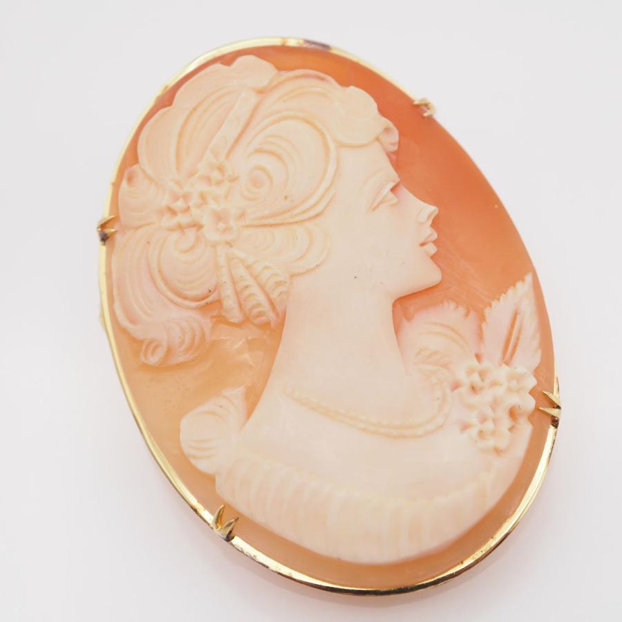 L848 シェルカメオ SILVER S.EXTRA CAMEO刻印 ブローチ 女性横顔