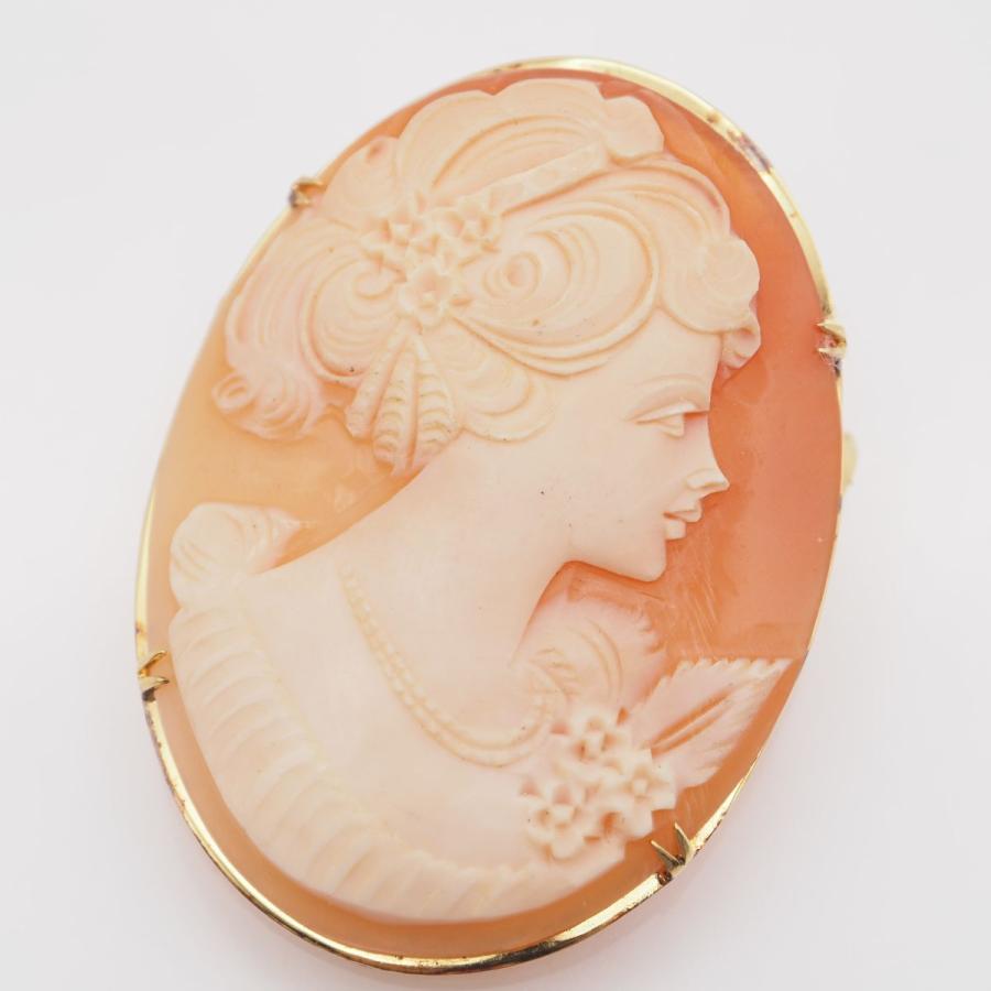 L848 シェルカメオ SILVER S.EXTRA CAMEO刻印 ブローチ 女性横顔