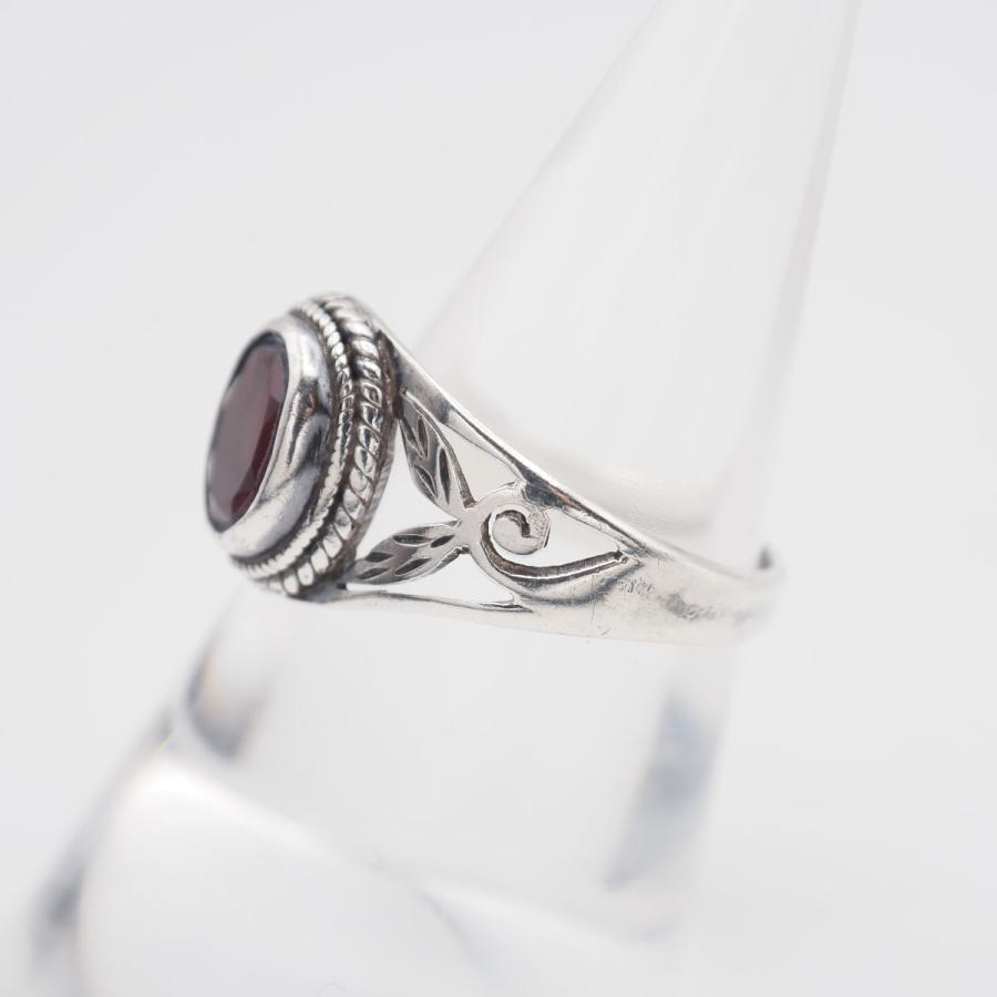 Q953 ガーネット リング 透かし彫り デザイン シルバー 指輪 1月誕生石
