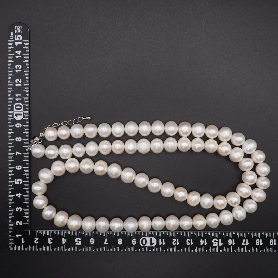 R195 大粒 淡水真珠 パール ネックレス シルバーカラー デザイン 6月誕生石