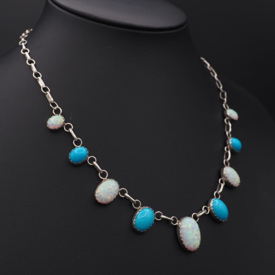 S609 オパール ターコイズ トルコ石 STERLING 925刻印 ネックレス 
