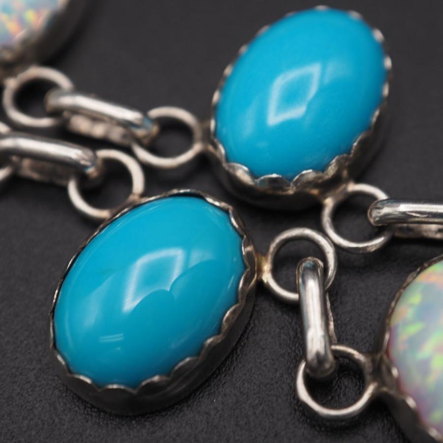 S609 オパール ターコイズ トルコ石 STERLING 925刻印 ネックレス 
