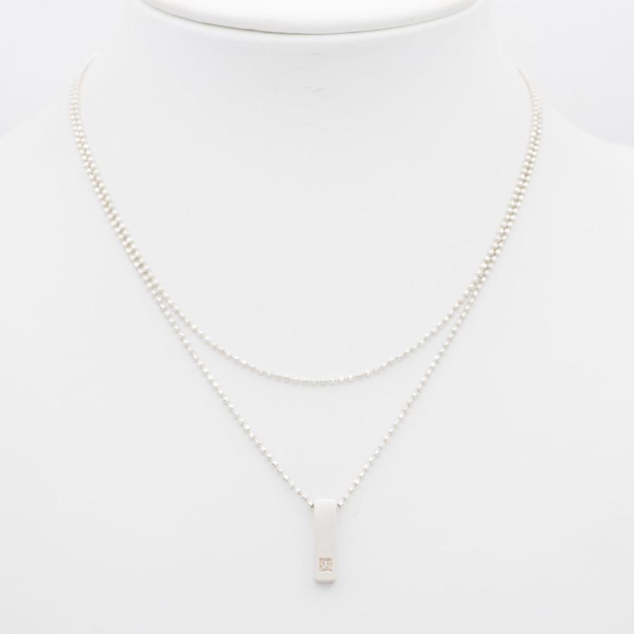 S682 ダイヤモンド 0.03ct SILVER925刻印 ペンダント ネックレス 2連 デザイン シルバー 4月誕生石
