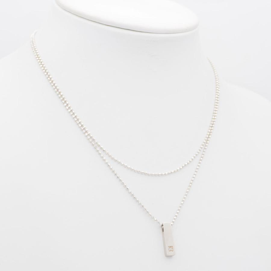 S682 ダイヤモンド 0.03ct SILVER925刻印 ペンダント ネックレス 2連 デザイン シルバー 4月誕生石