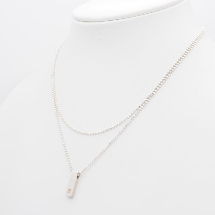 S682 ダイヤモンド 0.03ct SILVER925刻印 ペンダント ネックレス 2連 デザイン シルバー 4月誕生石