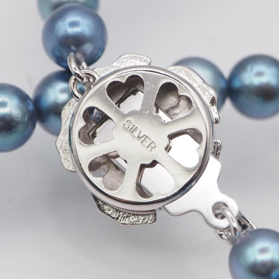 V508 本真珠 5.9mm珠 パール SILVER刻印 ネックレス ブルー系カラー