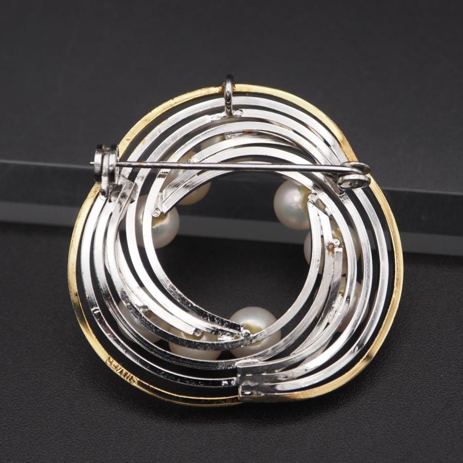 V569 本真珠 6.3mm9珠 パール SILVER刻印 ブローチ ゴールドカラー デザイン シルバー コサージュ 6月誕生石_3