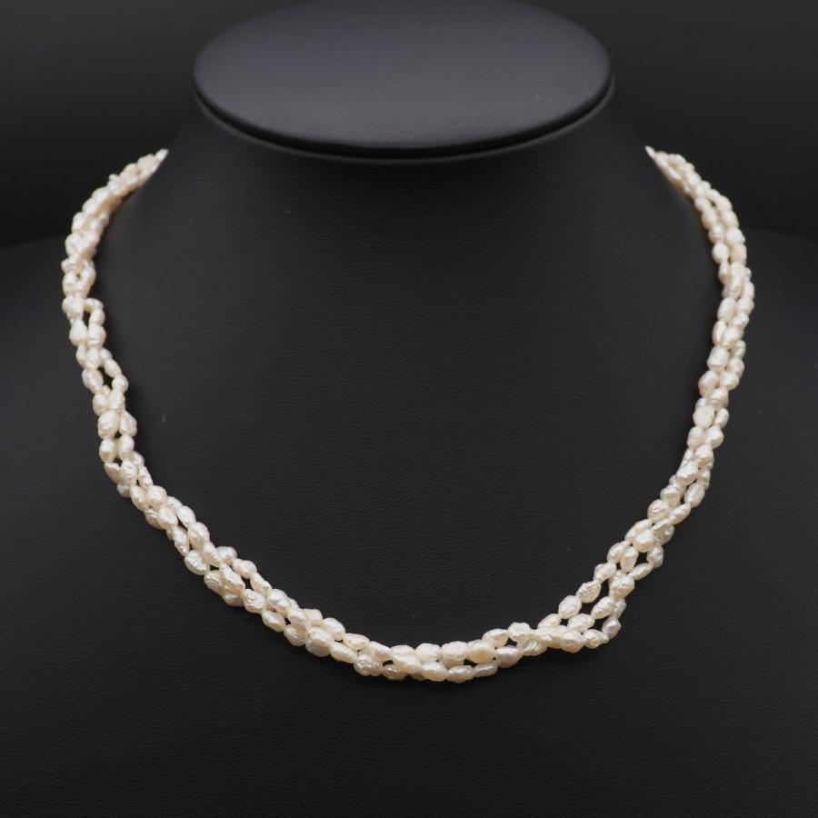 レディースアクセサリー 淡水パール 3連ネックレス SILVER刻印 上品