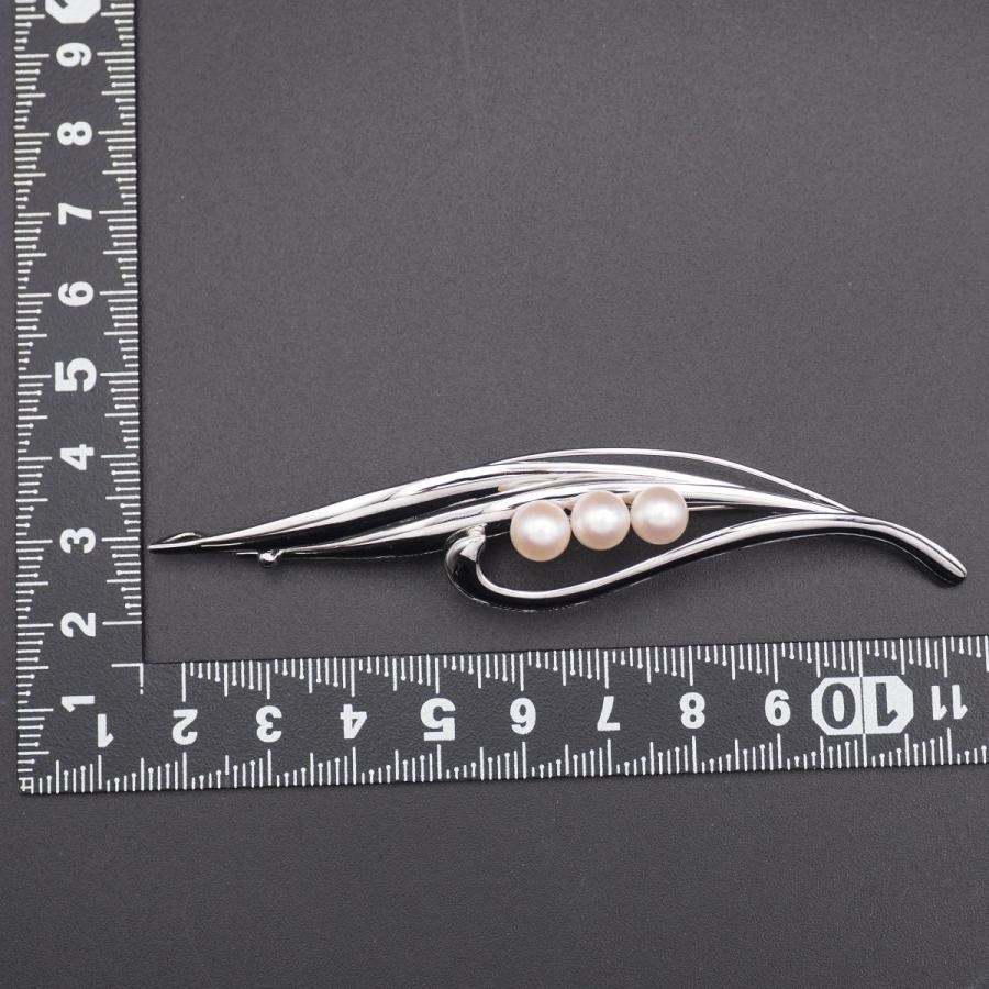 V942 本真珠 6.7mm3珠 パール SILVER刻印 ブローチ デザイン シルバー