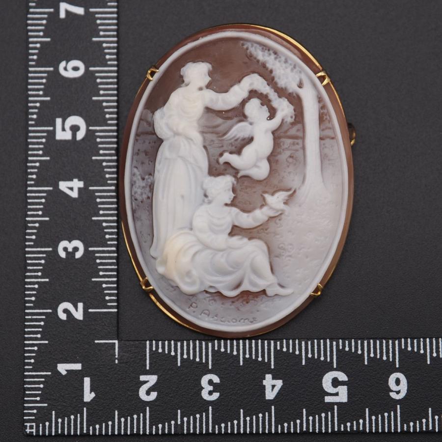 V974 シェルカメオ 作家サイン有 P.Ancione刻印 ブローチ 天使 貴婦人