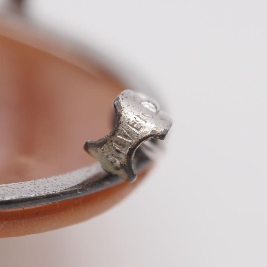 W061 シェルカメオ 作家サイン有 SILVER刻印 ブローチ 女性横顔