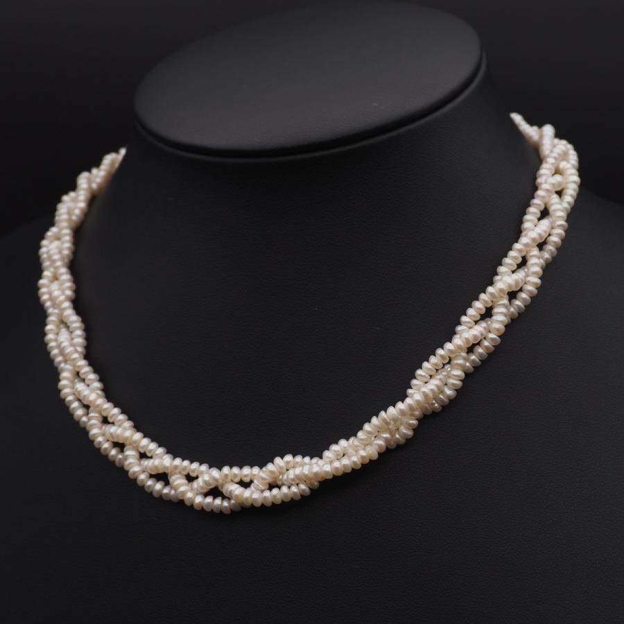 可愛い真珠シルバーパール ネックレス AS刻印あり W495 淡水真珠 パール SILVER刻印 ネックレス 3連 編み込み デザイン