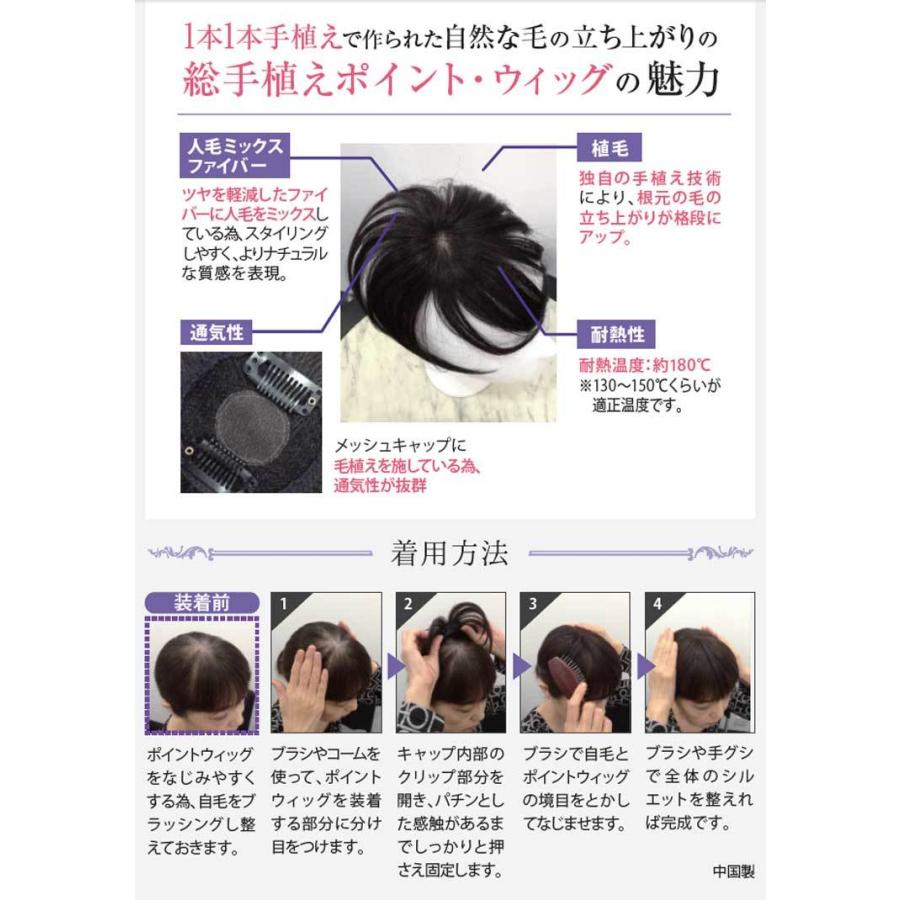 頭皮部分隠し 銀座ＫＡＺＵＥ　ミセス ポイントウィッグ 人毛ミックス 総手植え　　薄毛・円形脱毛症隠し　ヘアピース 薄毛 白髪隠し　ウィッグ専用ブラシ付きの画像