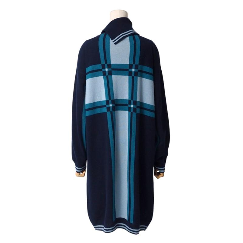 美品 2023年製■HERMES エルメス ワンピース サイズ40 BRIDES de GALA Tartan ブリッド ドゥ ガラ タータン 総カシミヤ ニットワンピース