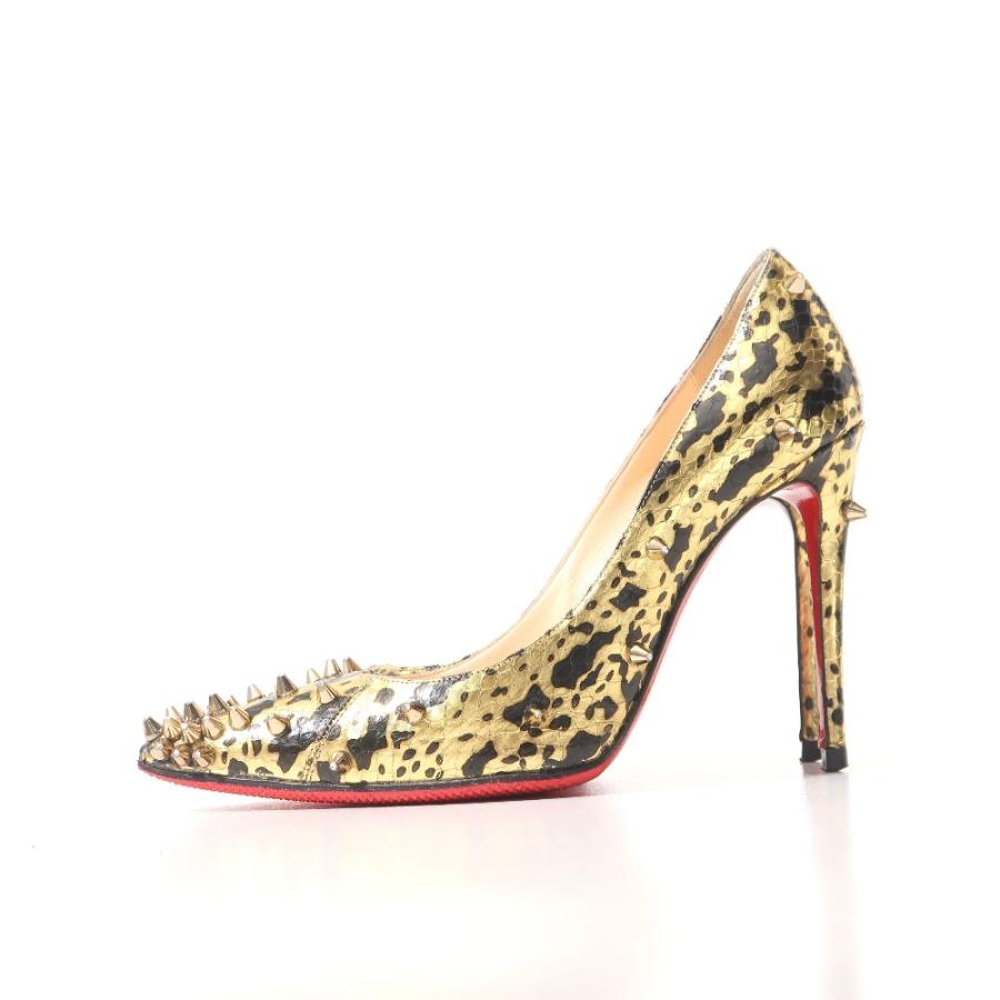 Christian Louboutin クリスチャンルブタン パンプス サイズ36 スパイク スタッズ パイソン柄 ハイヒール レザー ゴールド_1