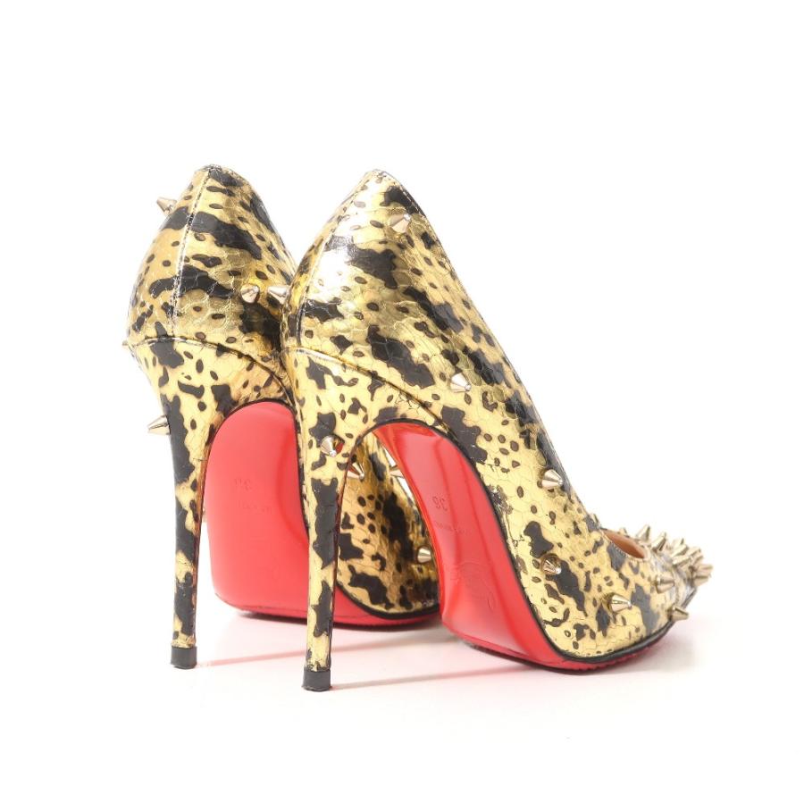 Christian Louboutin クリスチャンルブタン パンプス サイズ36 スパイク スタッズ パイソン柄 ハイヒール レザー ゴールド_2