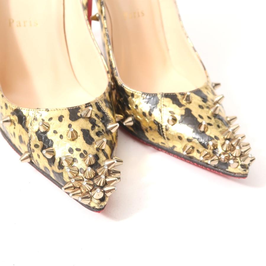 Christian Louboutin クリスチャンルブタン パンプス サイズ36 スパイク スタッズ パイソン柄 ハイヒール レザー ゴールド_3