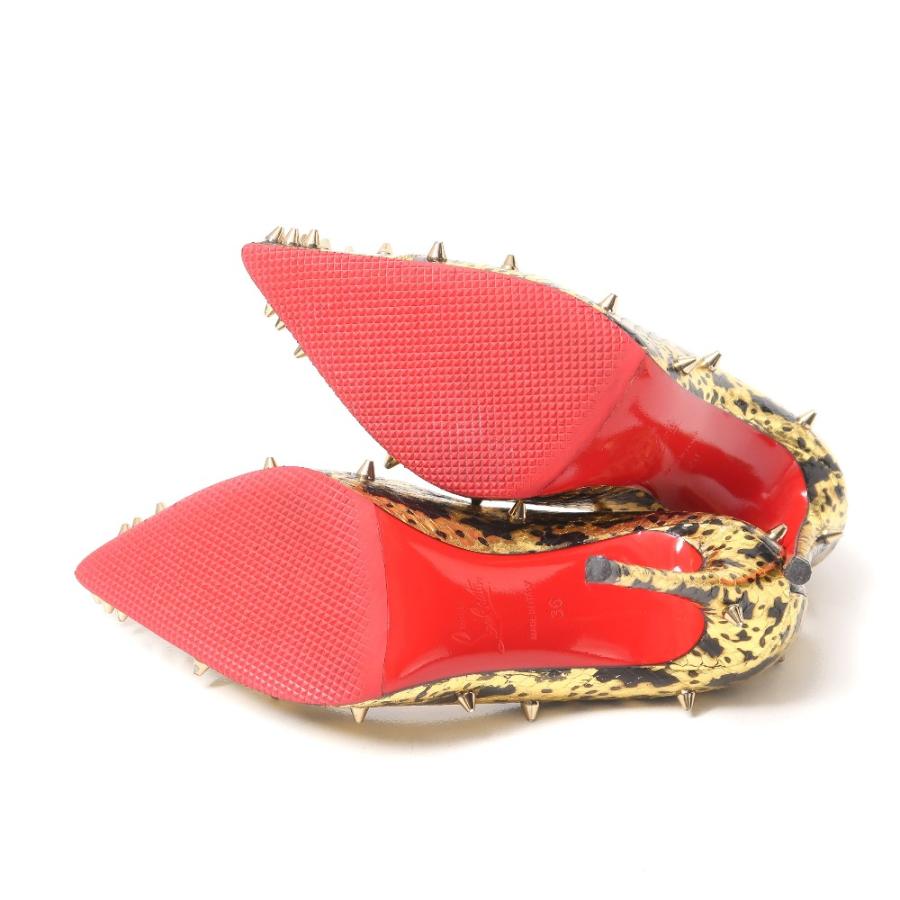 Christian Louboutin クリスチャンルブタン パンプス サイズ36 スパイク スタッズ パイソン柄 ハイヒール レザー ゴールド_5