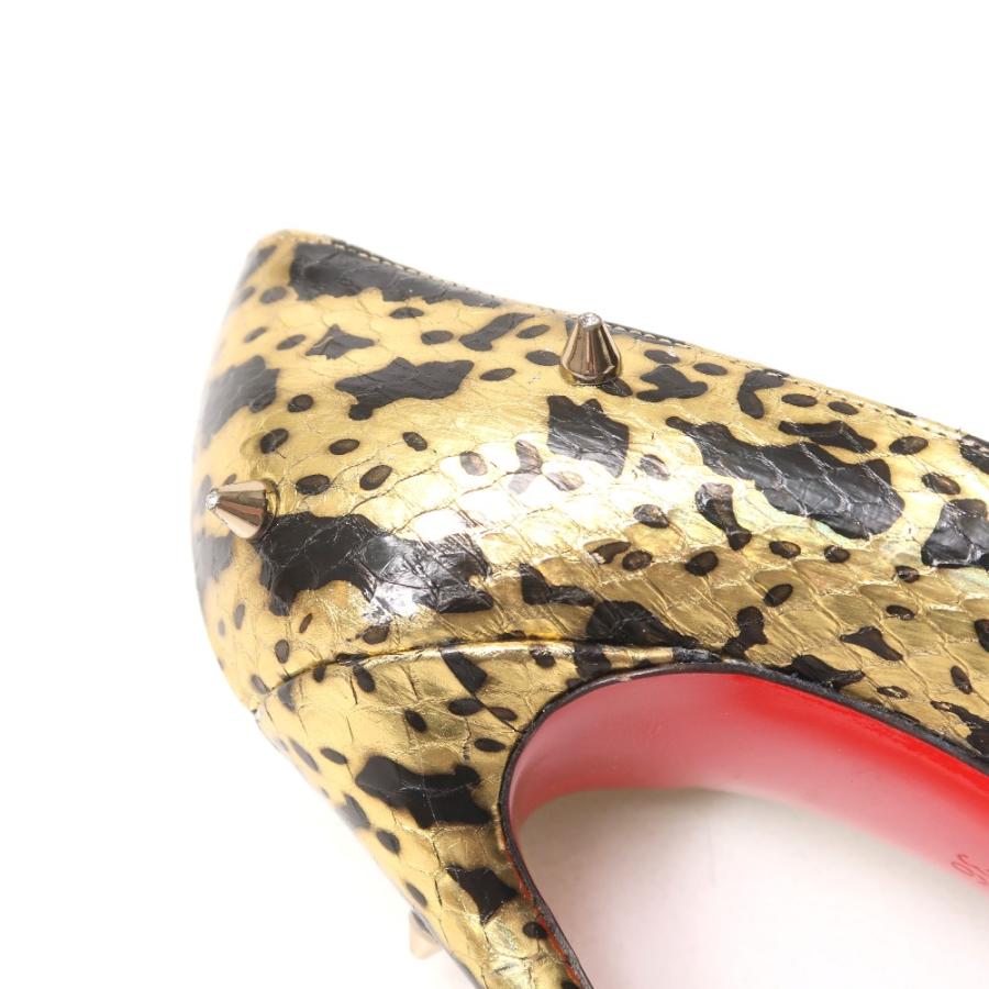 Christian Louboutin クリスチャンルブタン パンプス サイズ36 スパイク スタッズ パイソン柄 ハイヒール レザー ゴールド_7